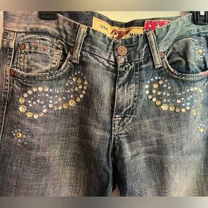 7 For All Mankind Rare Dark Denim Jeans Swarovski Crystals Size 27 Vintage